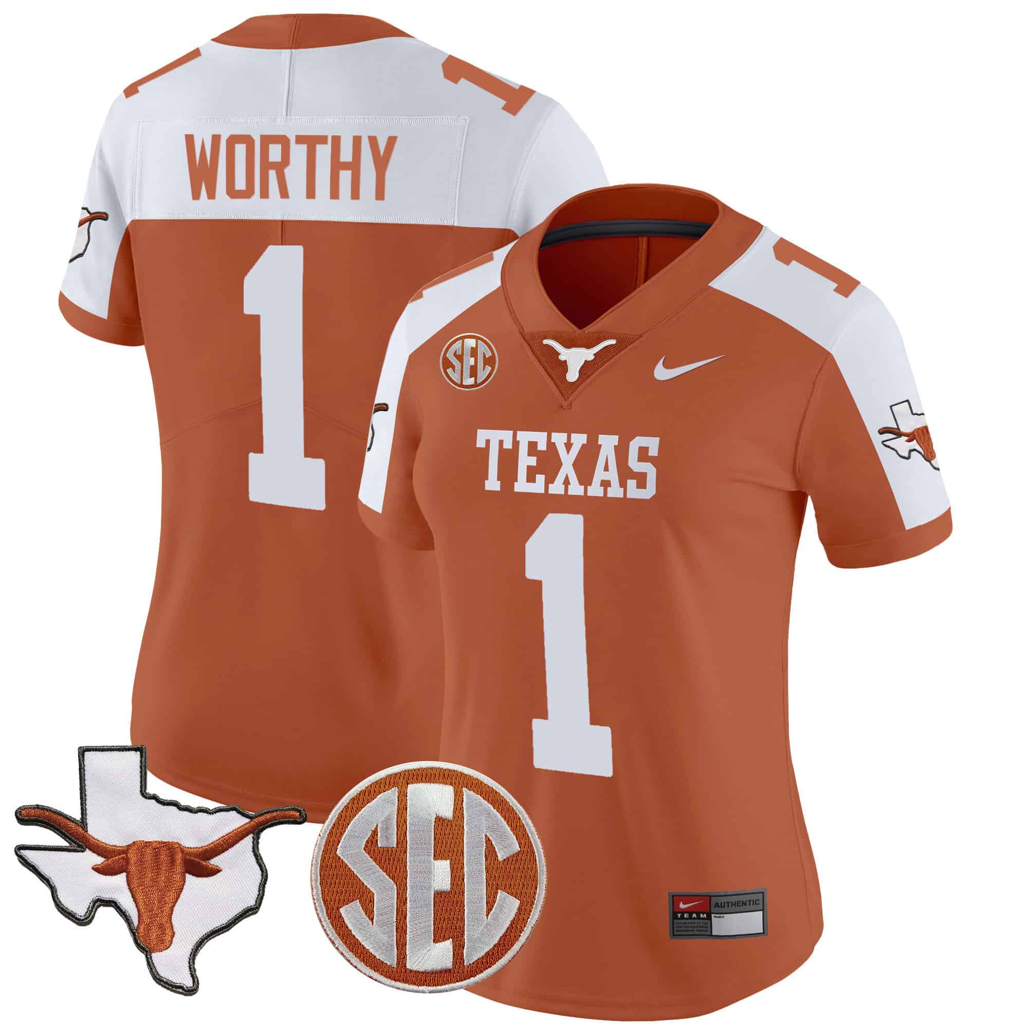Wo Texas Longhorns State Map &amp SEC Patch Vapor Jersey V2 - All Stitched #11 5OGODGXV