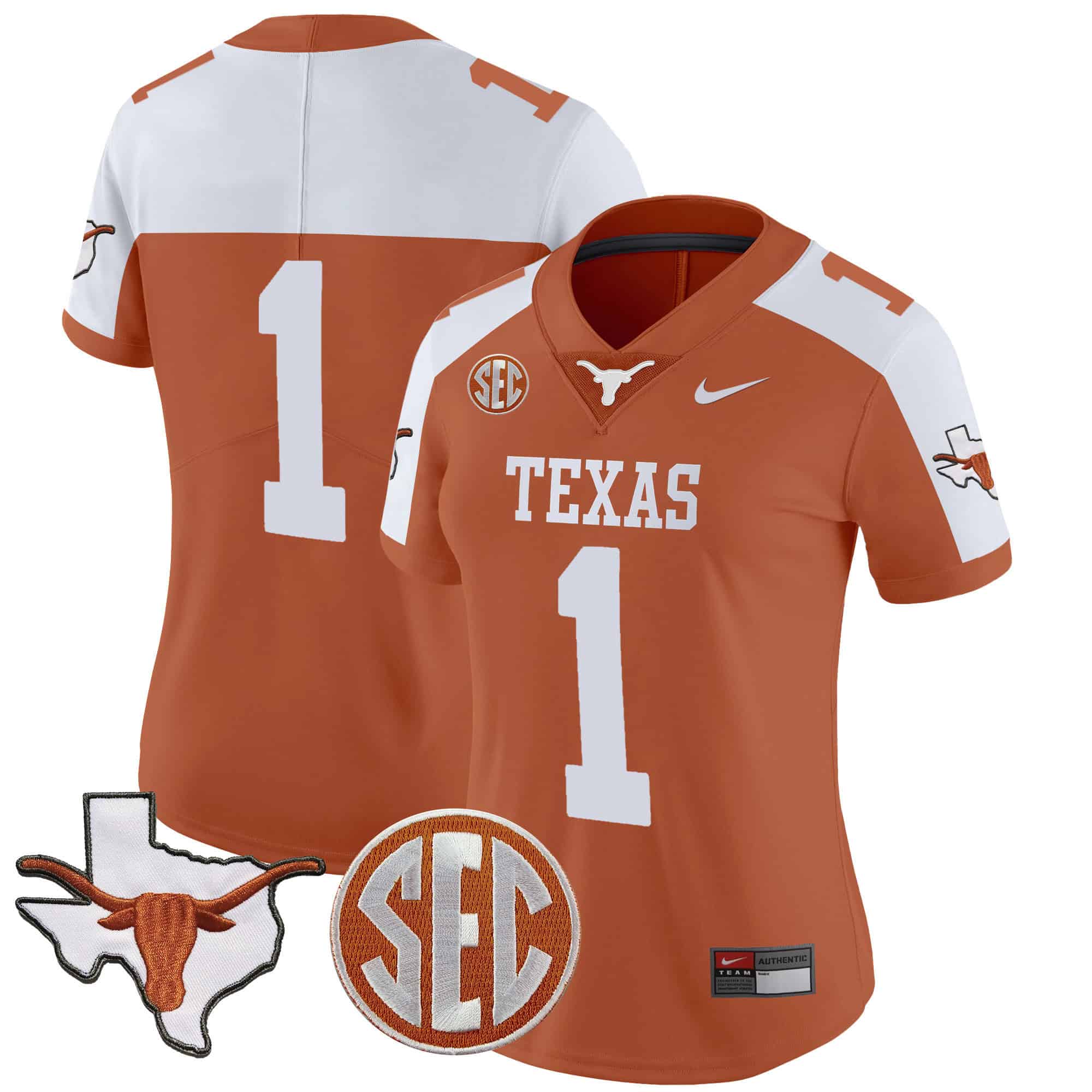 Wo Texas Longhorns State Map &amp SEC Patch Vapor Jersey V2 - All Stitched #12 OK58JGXV