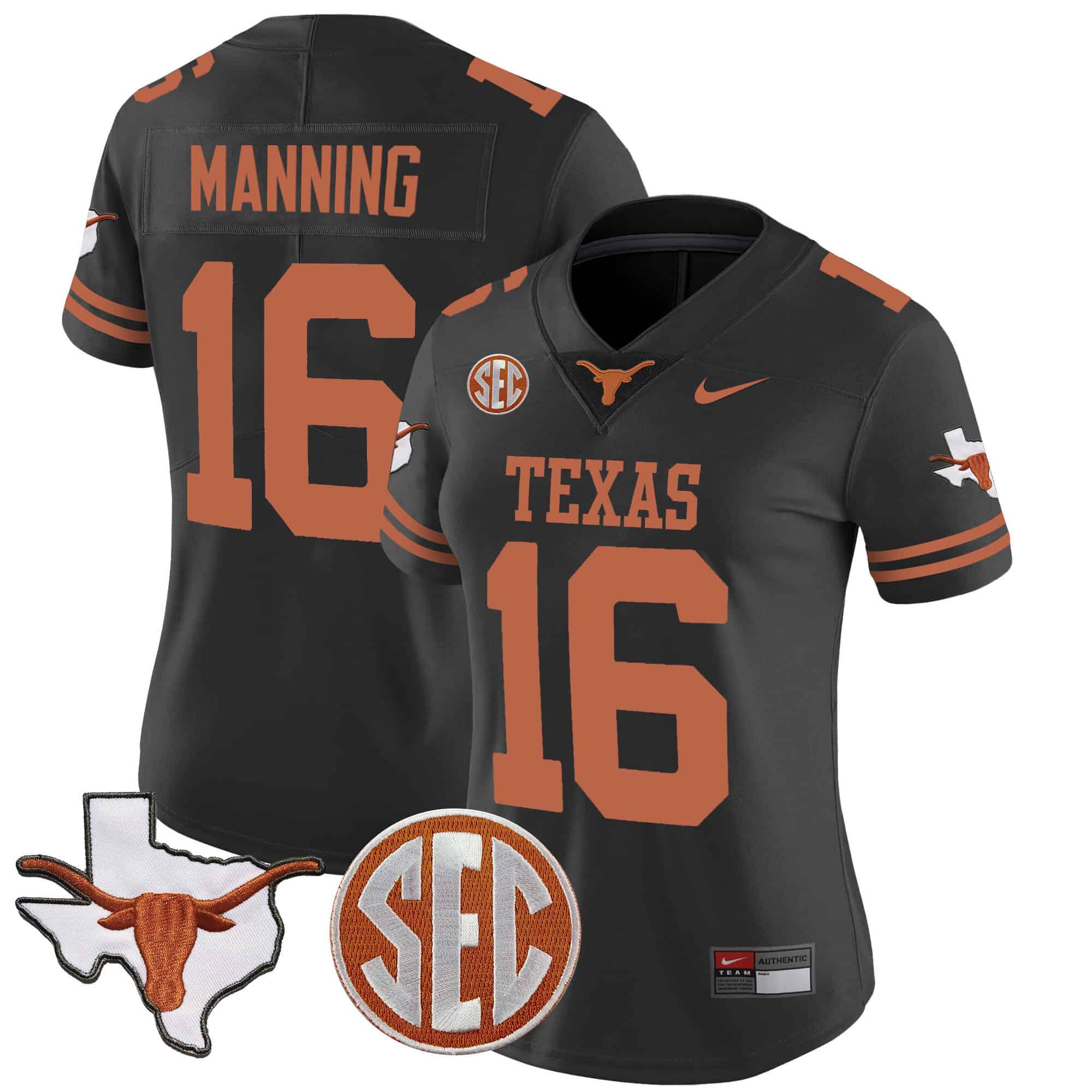 Wo Texas Longhorns State Map &amp SEC Patch Vapor Jersey V2 - All Stitched #13 LHE2BGXV