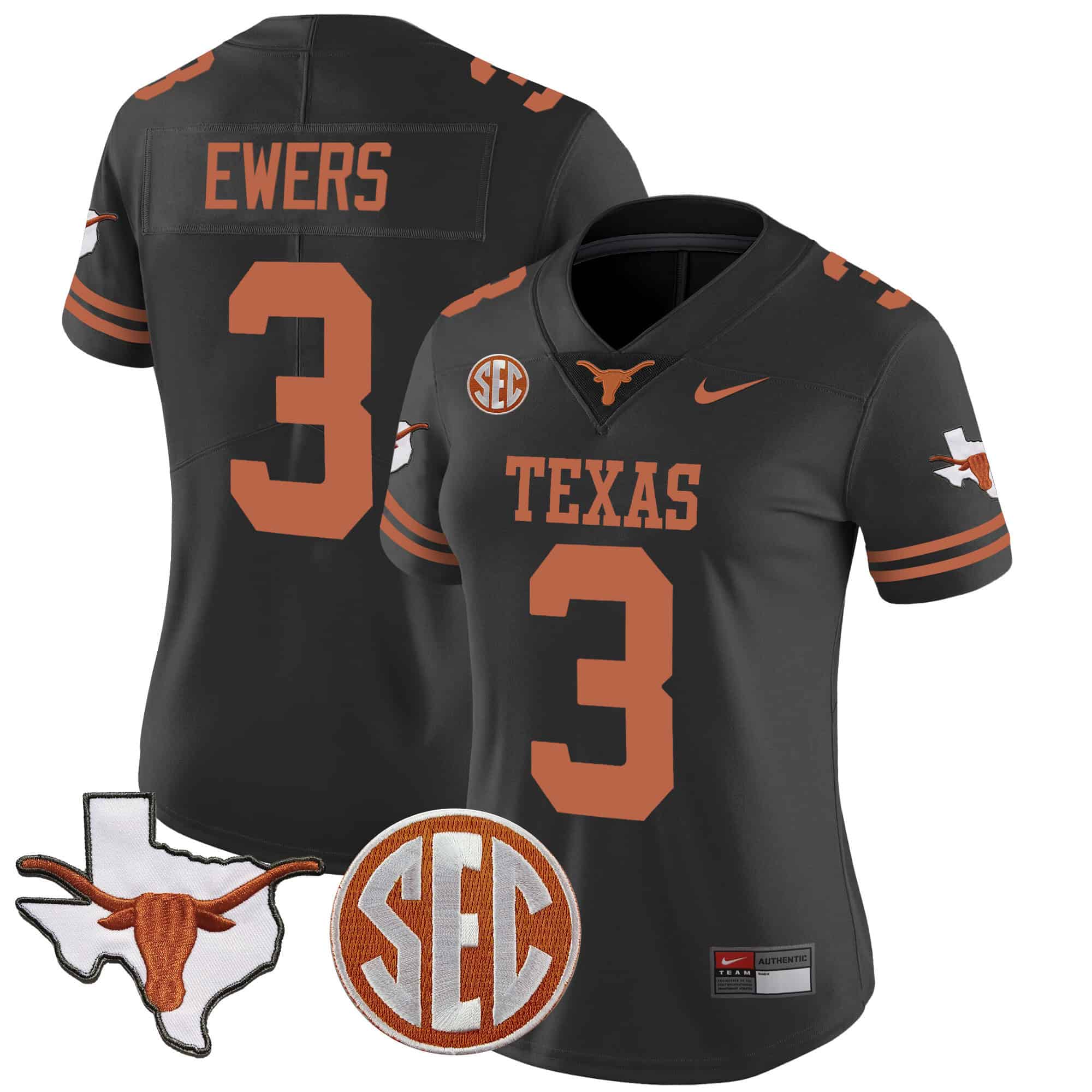 Wo Texas Longhorns State Map &amp SEC Patch Vapor Jersey V2 - All Stitched #14 QXEOSGXV