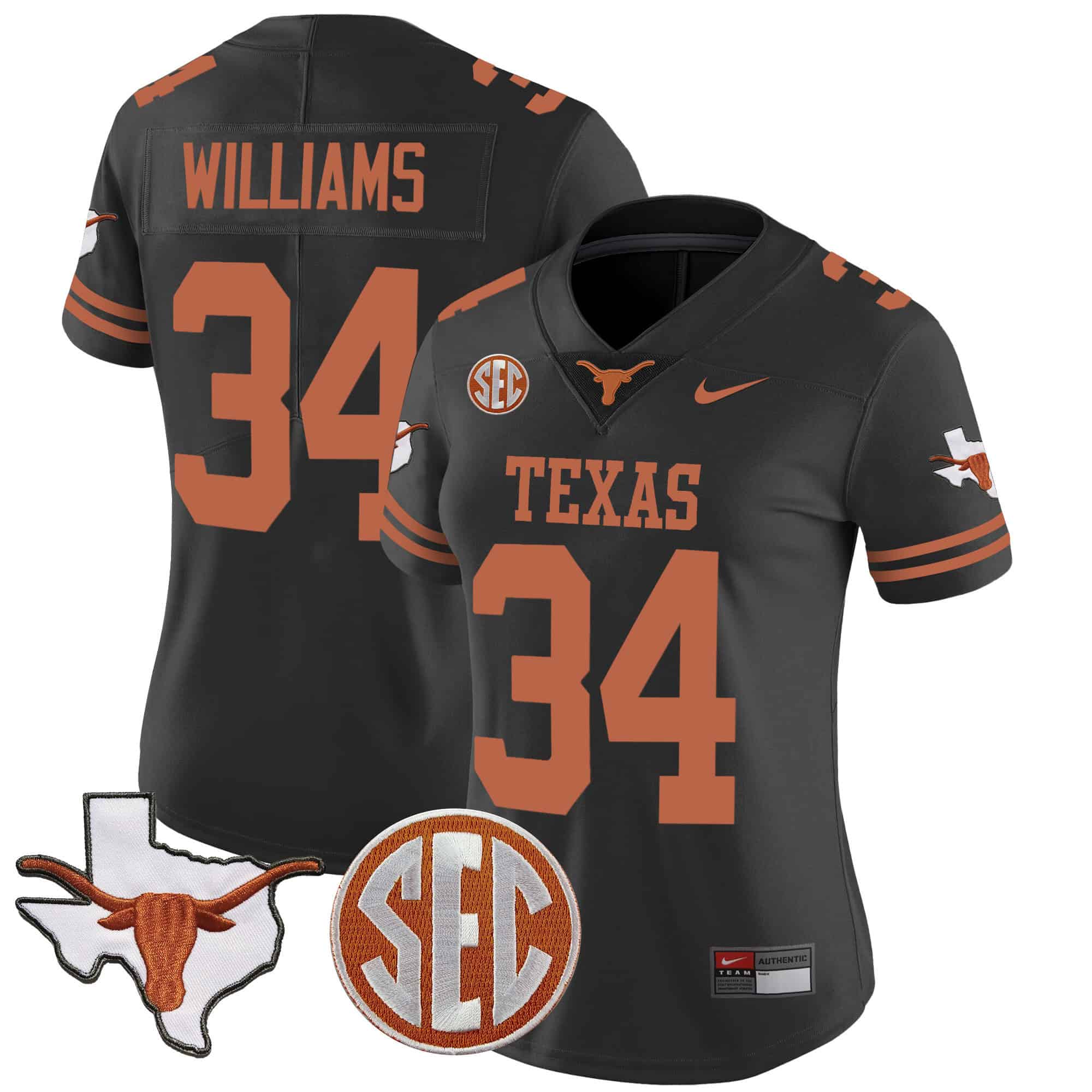 Wo Texas Longhorns State Map &amp SEC Patch Vapor Jersey V2 - All Stitched #16 0LEJQGXV