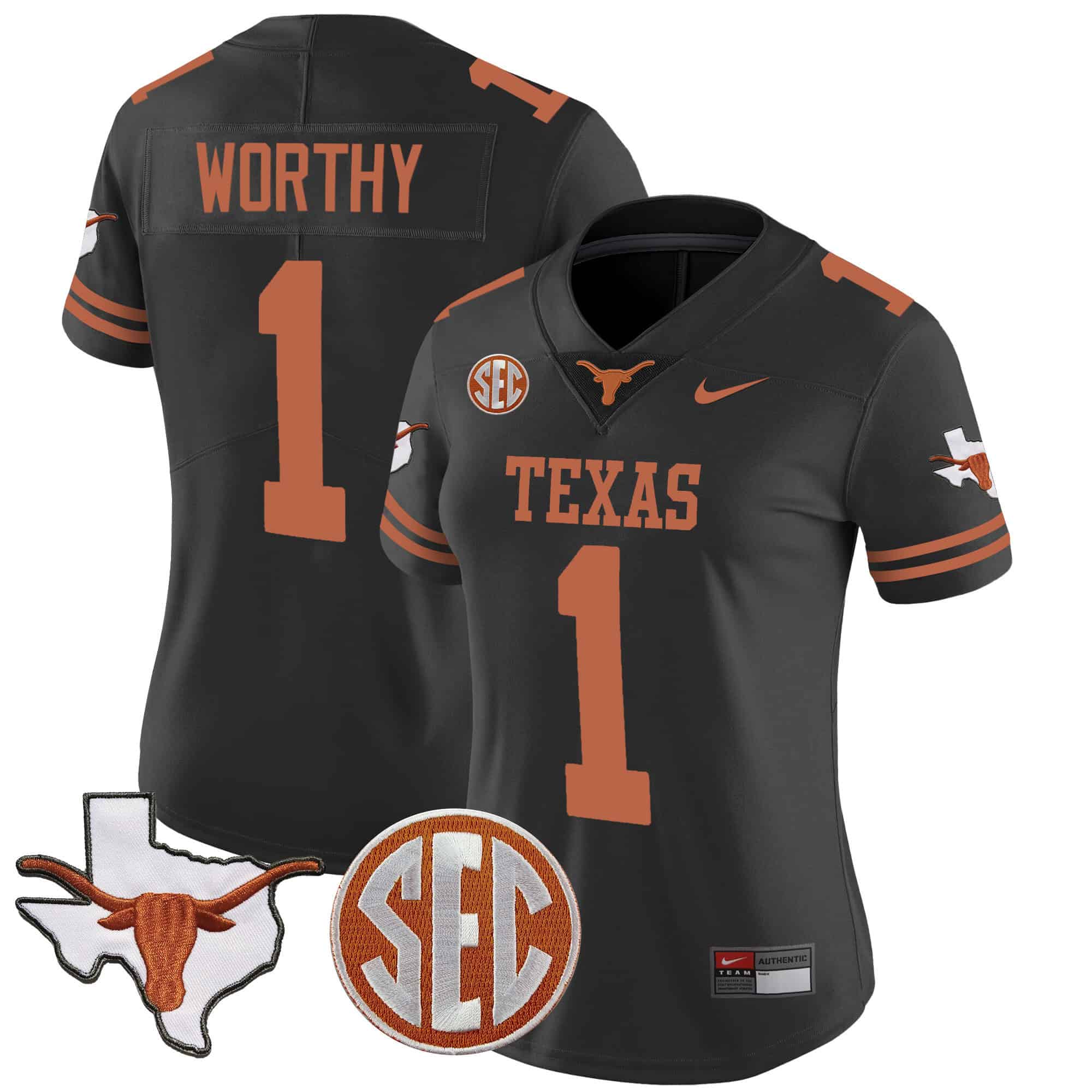 Wo Texas Longhorns State Map &amp SEC Patch Vapor Jersey V2 - All Stitched #17 PLA2GGXV