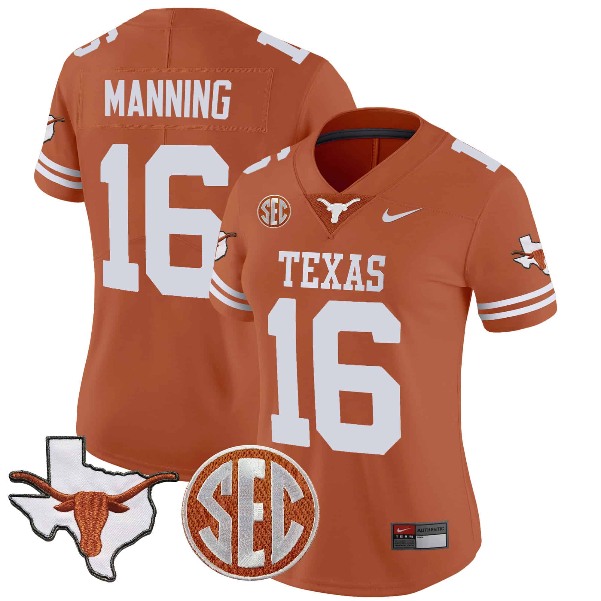 Wo Texas Longhorns State Map &amp SEC Patch Vapor Jersey V2 - All Stitched #19 5ZBTZGXV