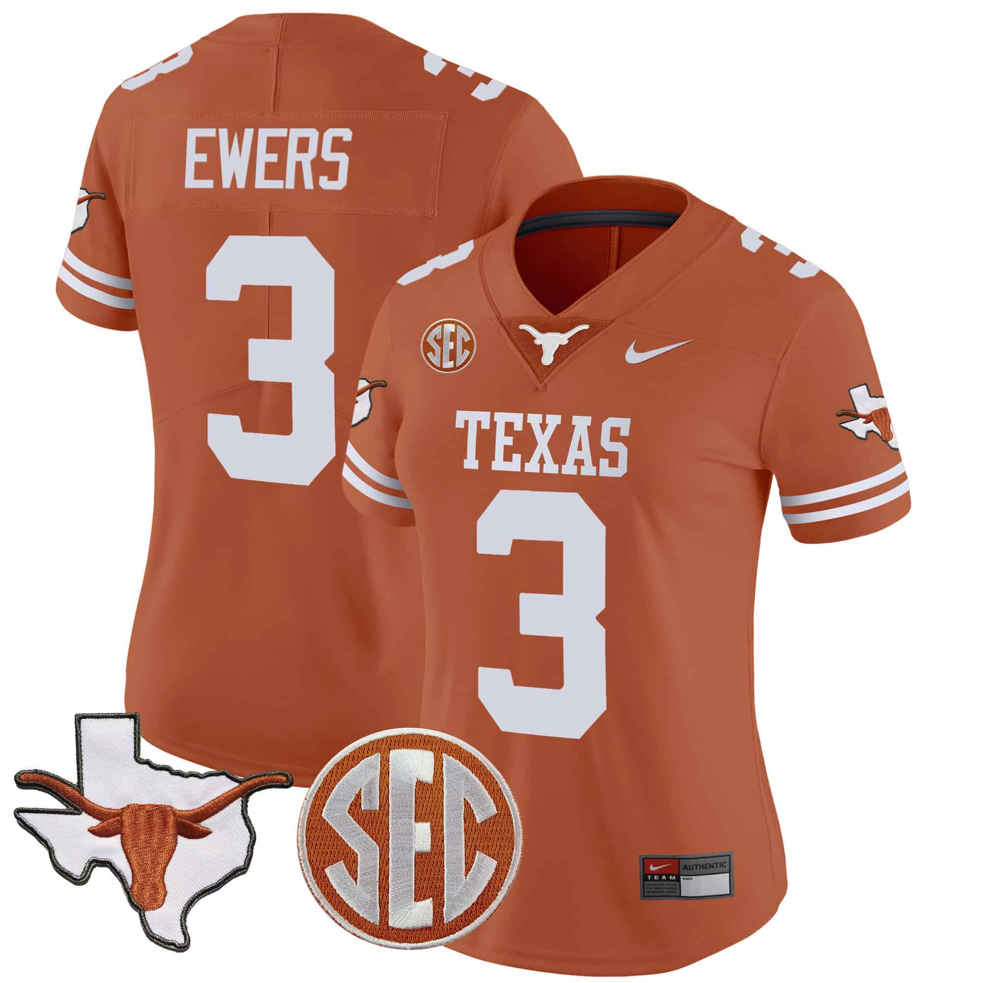 Wo Texas Longhorns State Map &amp SEC Patch Vapor Jersey V2 - All Stitched #20 JSMBZGXV