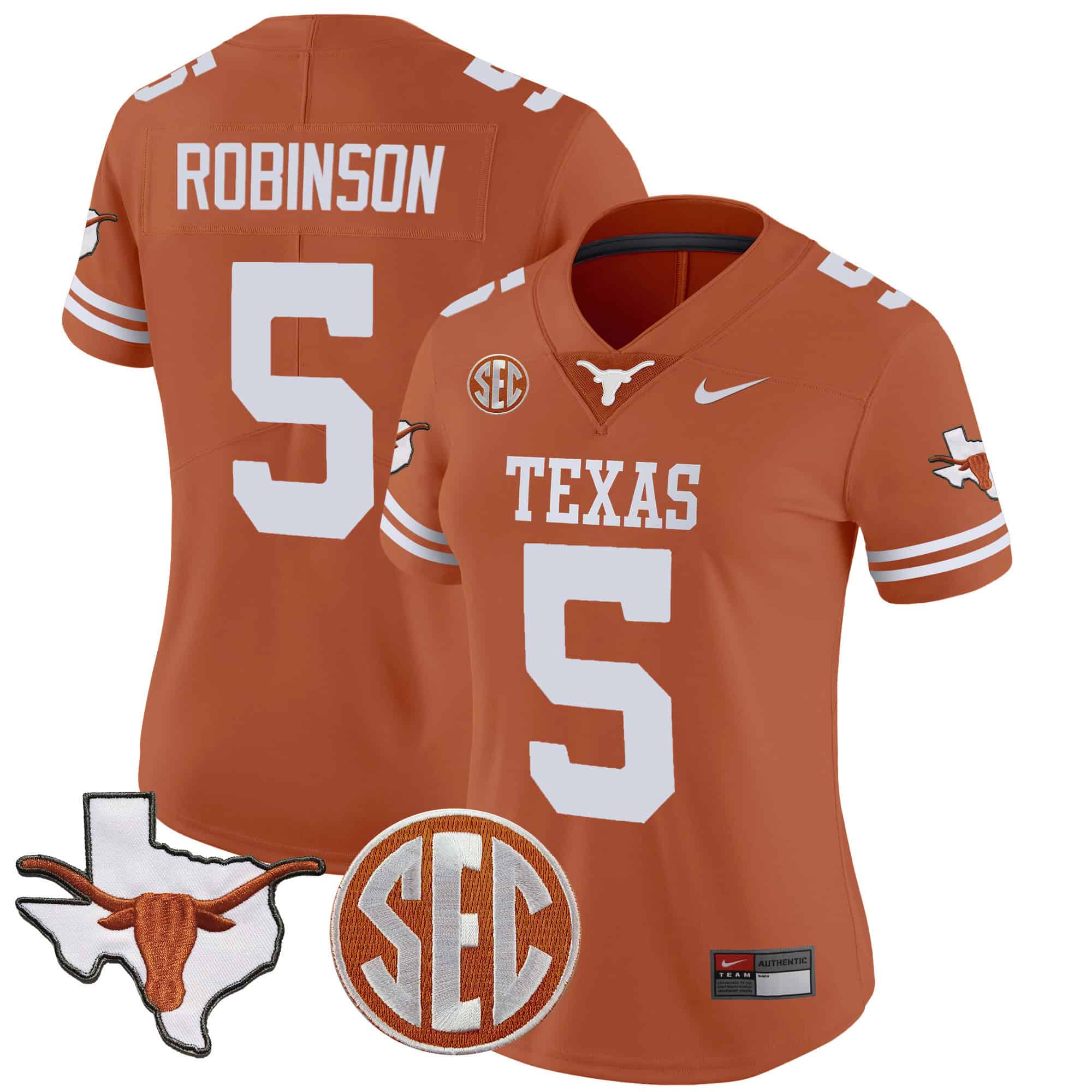 Wo Texas Longhorns State Map &amp SEC Patch Vapor Jersey V2 - All Stitched #21 CGTLBGXV