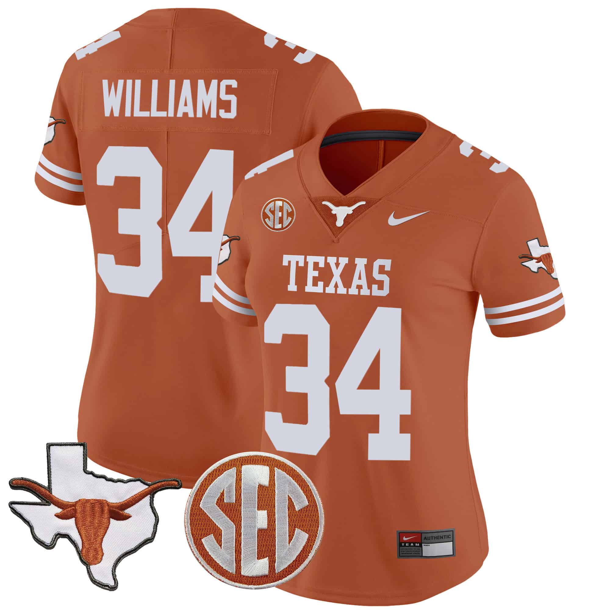 Wo Texas Longhorns State Map &amp SEC Patch Vapor Jersey V2 - All Stitched #22 F9JGNGXV