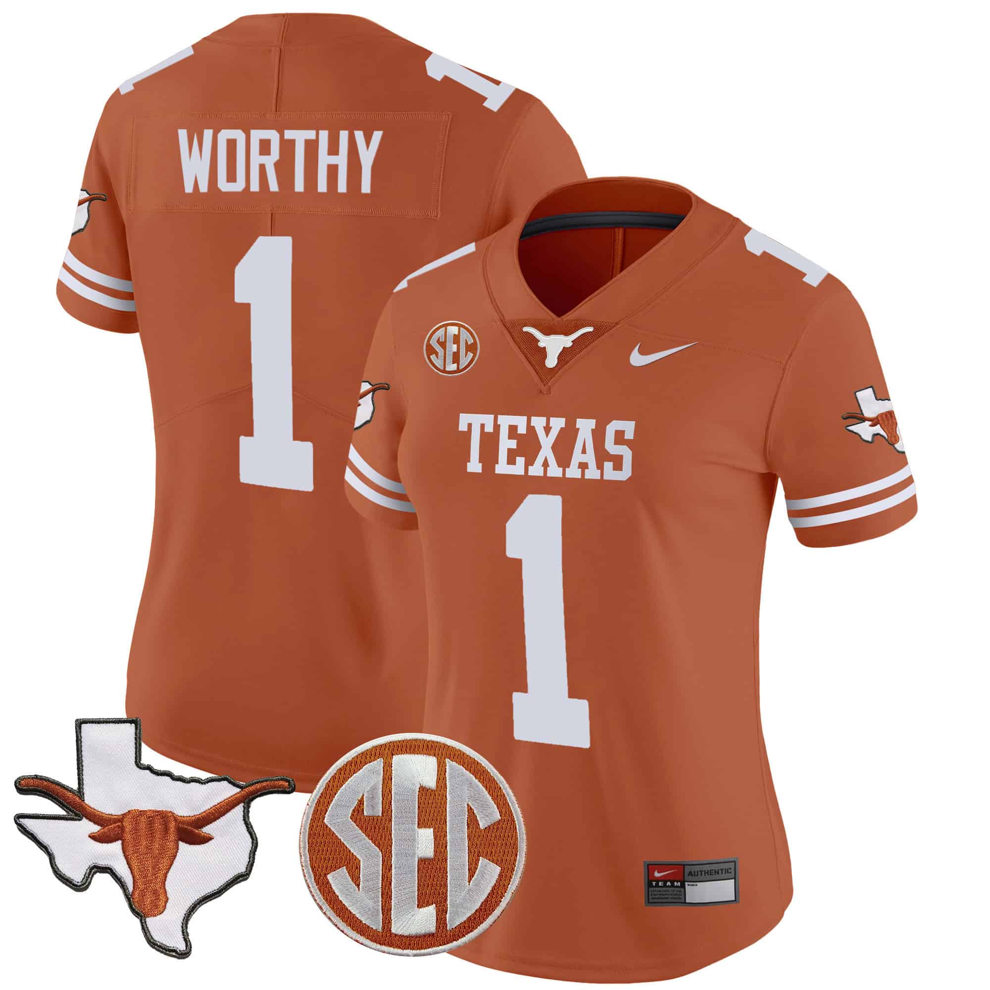 Wo Texas Longhorns State Map &amp SEC Patch Vapor Jersey V2 - All Stitched #23 TJB7PGXV