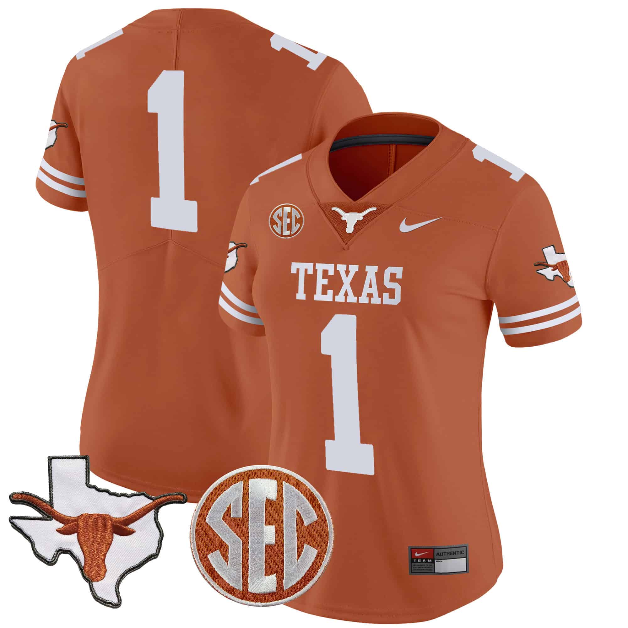 Wo Texas Longhorns State Map &amp SEC Patch Vapor Jersey V2 - All Stitched #24 FJOAZGXV
