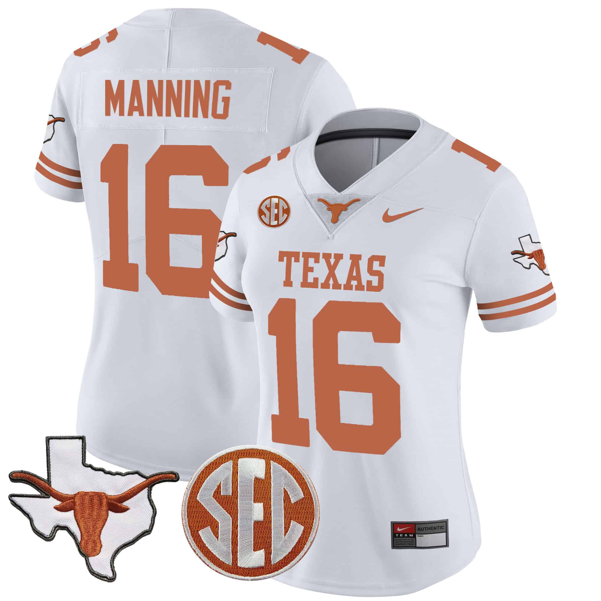 Wo Texas Longhorns State Map &amp SEC Patch Vapor Jersey V2 - All Stitched #25 JE2RMGXV