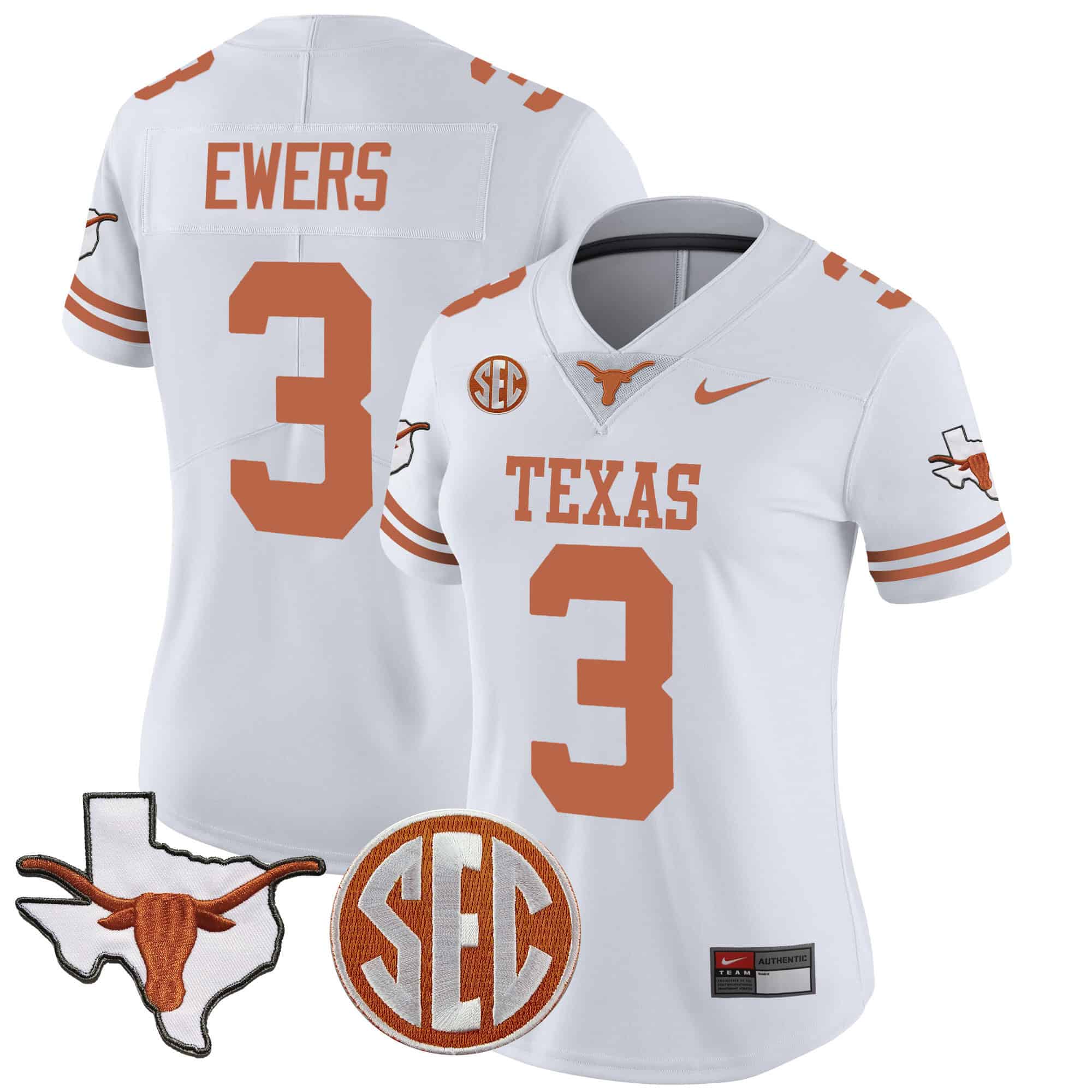 Wo Texas Longhorns State Map &amp SEC Patch Vapor Jersey V2 - All Stitched #26 QCXAZGXV