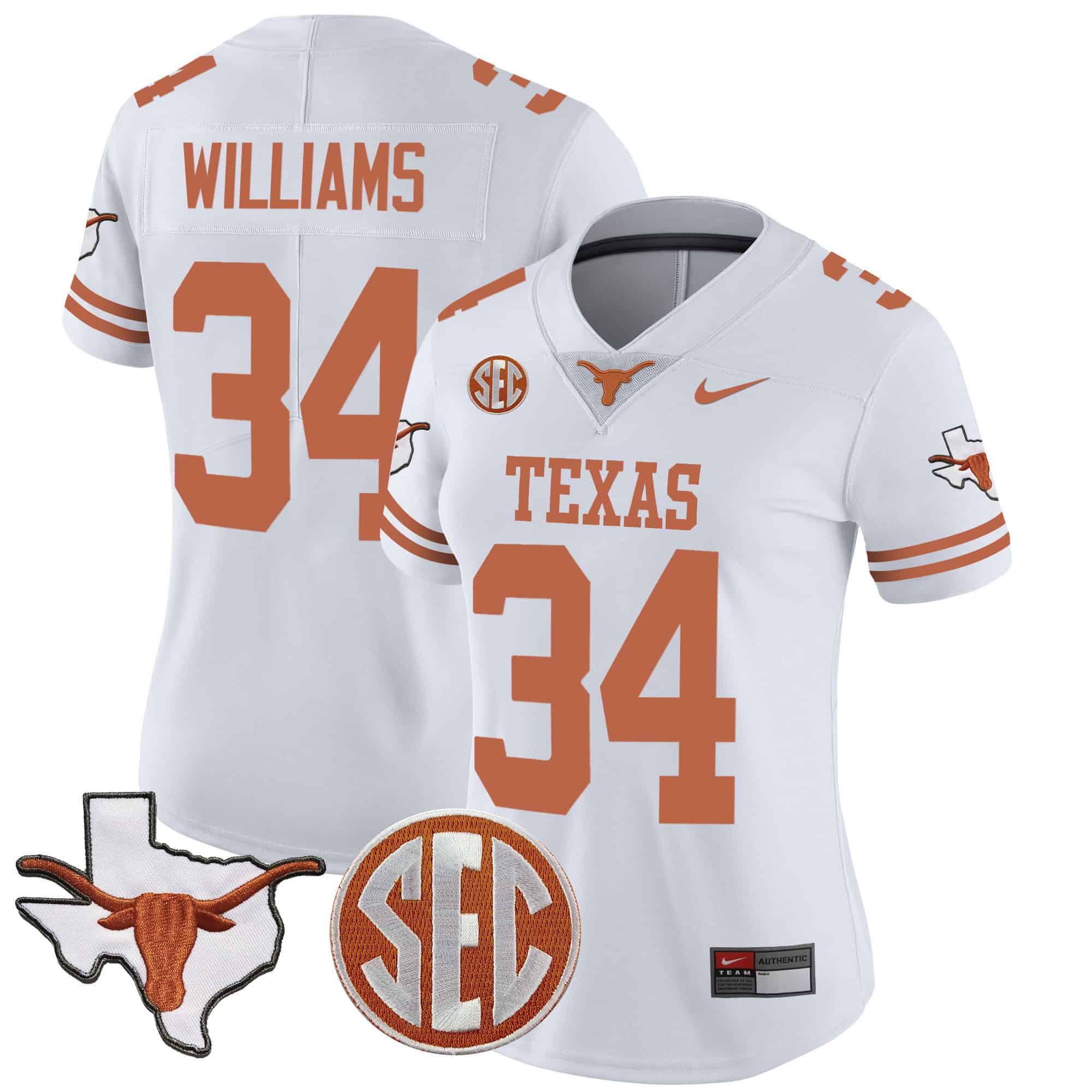 Wo Texas Longhorns State Map &amp SEC Patch Vapor Jersey V2 - All Stitched #28 CUZM7GXV