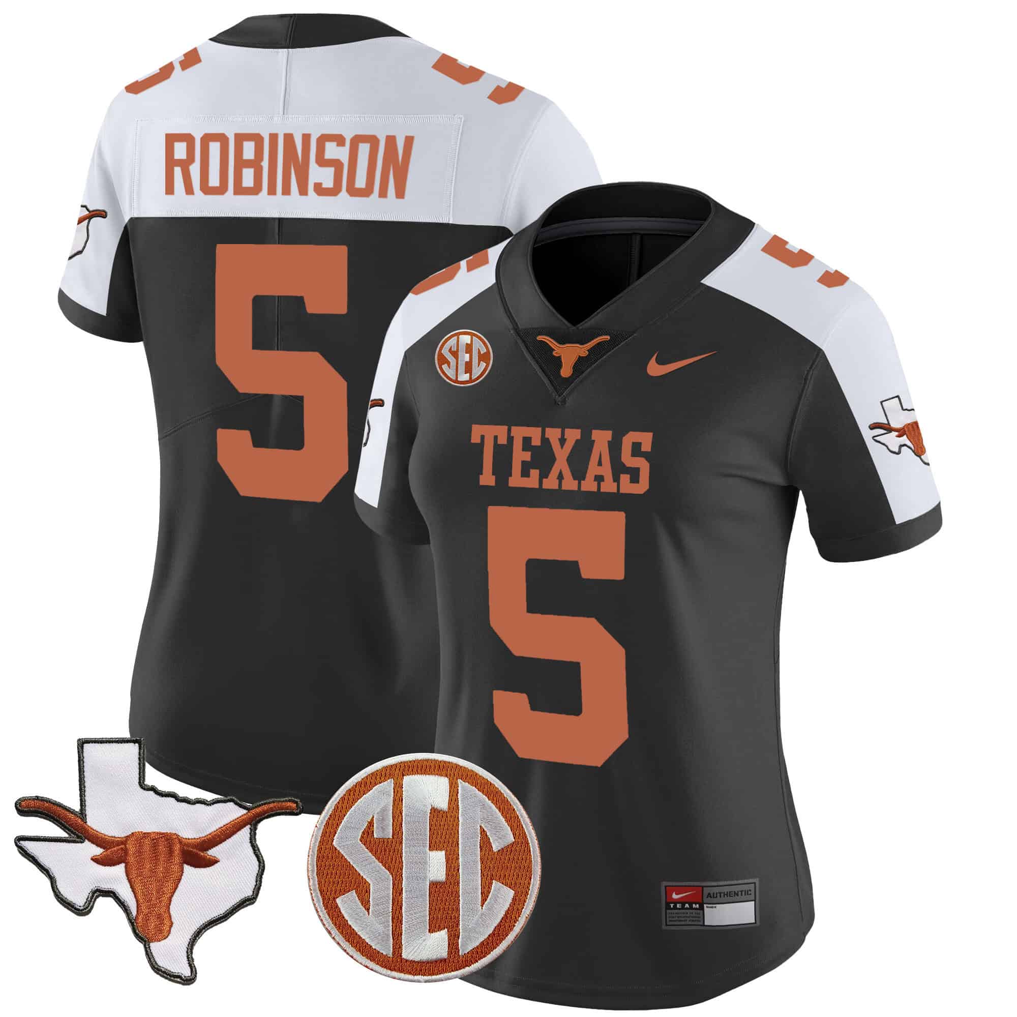 Wo Texas Longhorns State Map &amp SEC Patch Vapor Jersey V2 - All Stitched #3 EYTBIGXV
