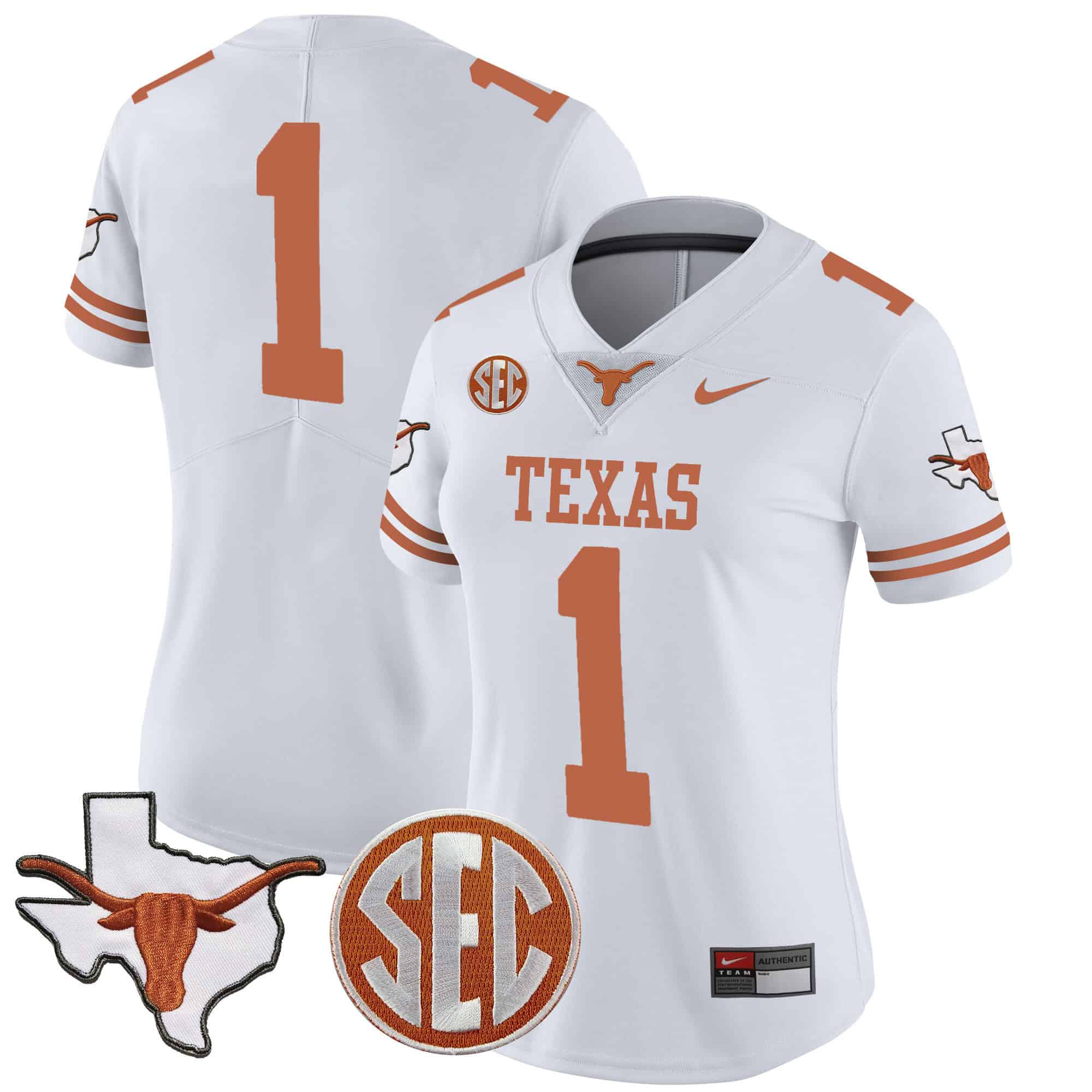 Wo Texas Longhorns State Map &amp SEC Patch Vapor Jersey V2 - All Stitched #30 LIXEYGXV