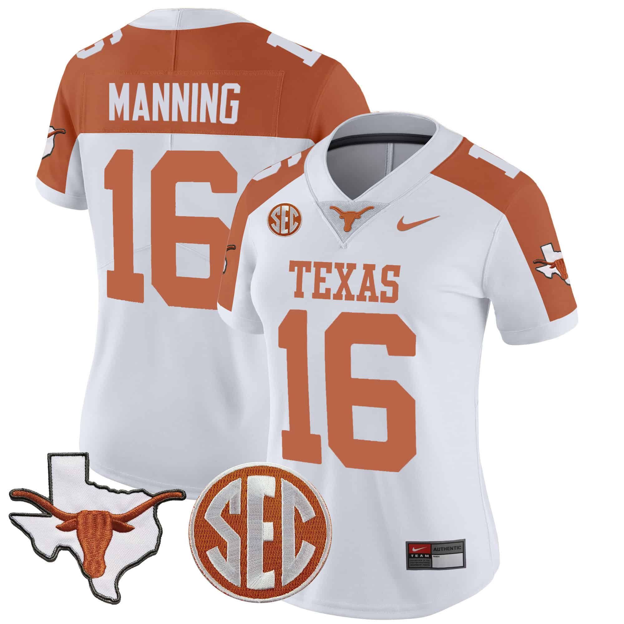 Wo Texas Longhorns State Map &amp SEC Patch Vapor Jersey V2 - All Stitched #31 RCVPHGXV