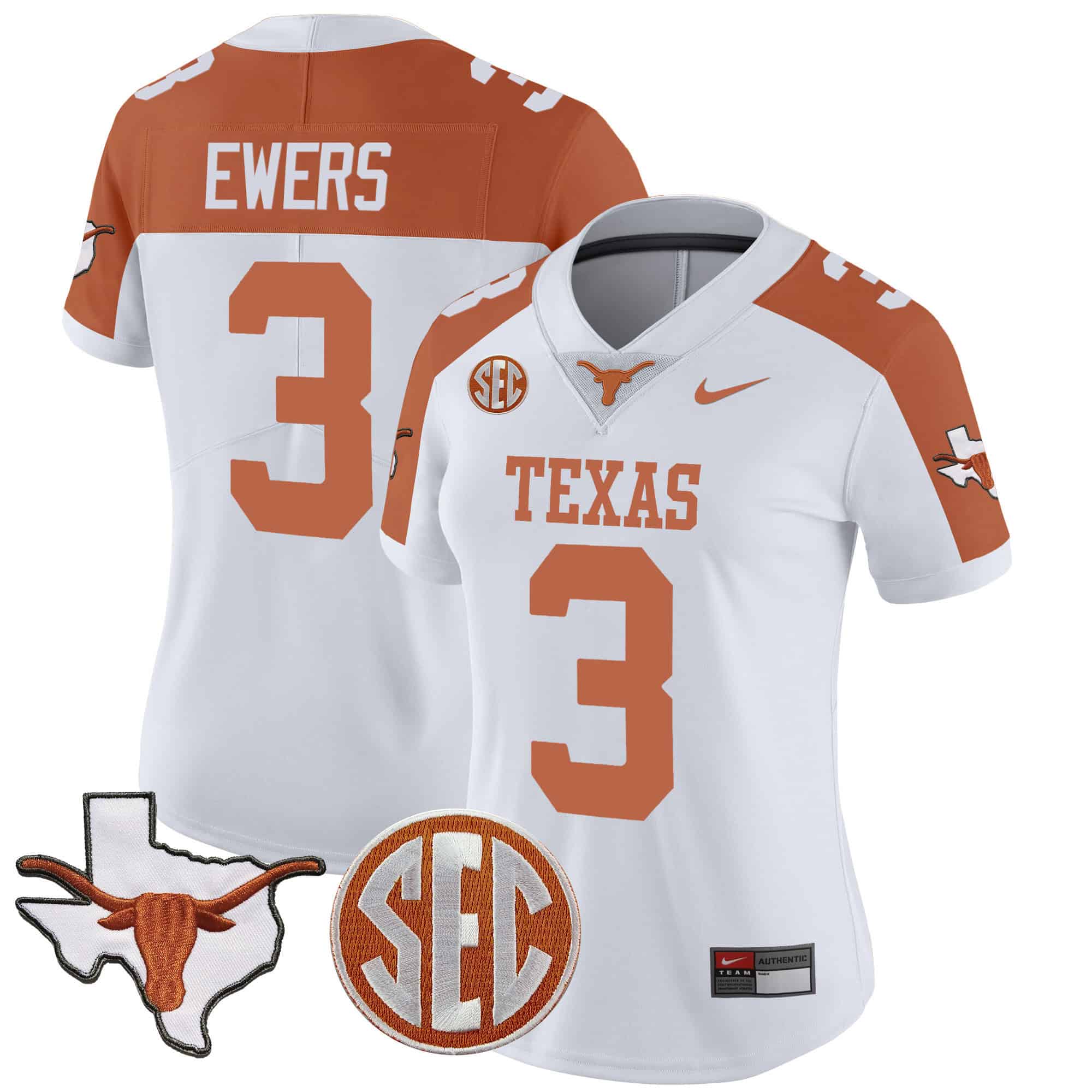 Wo Texas Longhorns State Map &amp SEC Patch Vapor Jersey V2 - All Stitched #32 DF7QSGXV