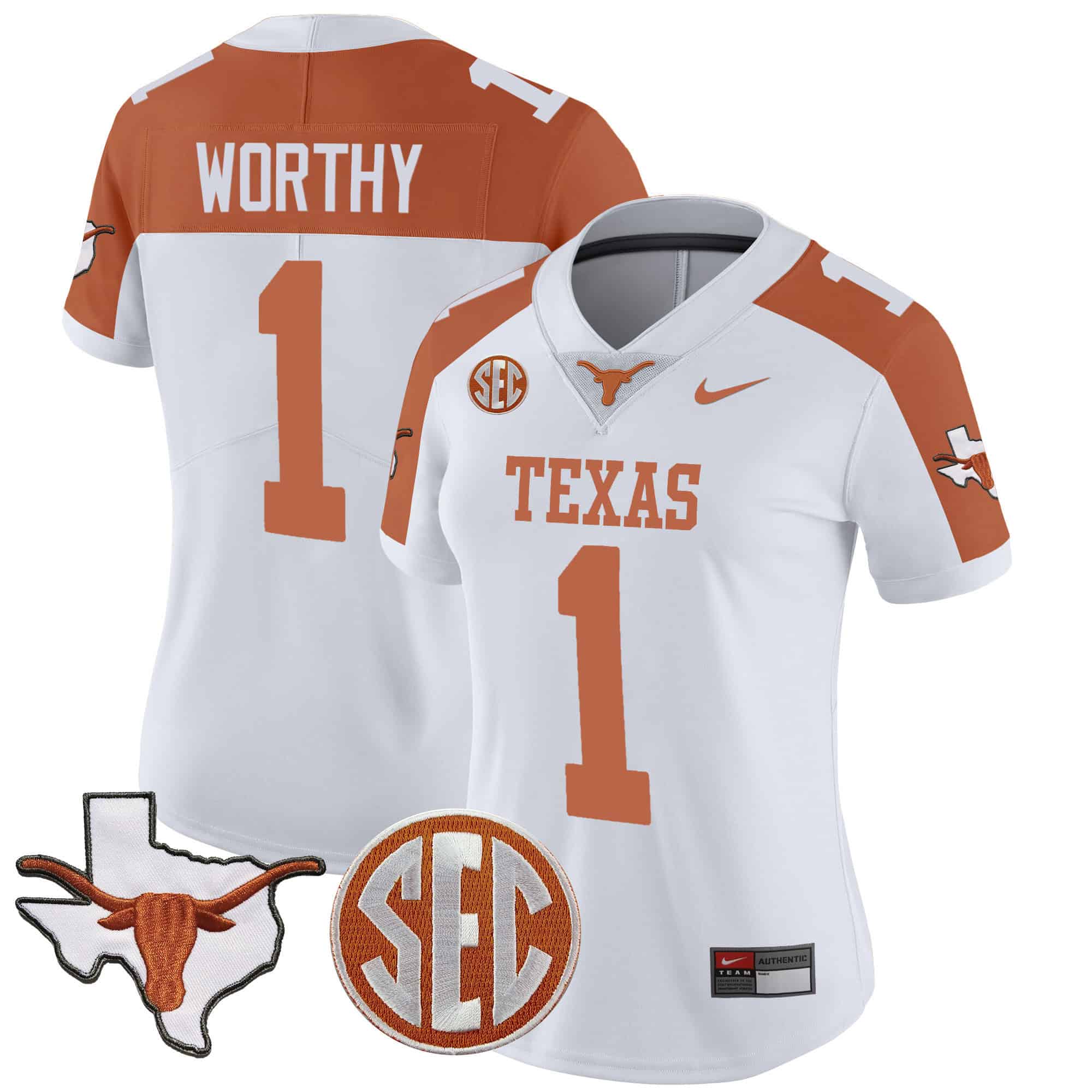 Wo Texas Longhorns State Map &amp SEC Patch Vapor Jersey V2 - All Stitched #35 TGJR3GXV