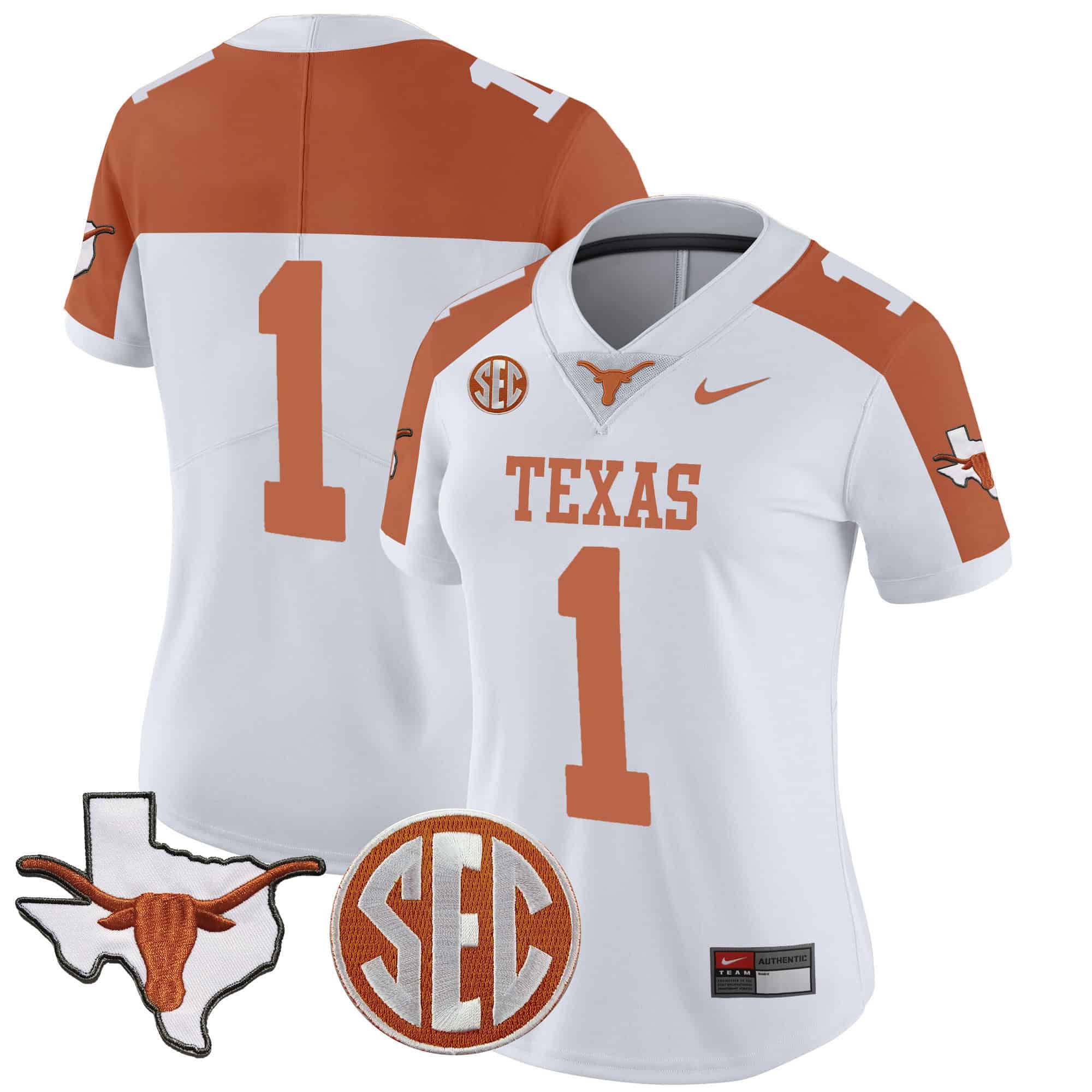 Wo Texas Longhorns State Map &amp SEC Patch Vapor Jersey V2 - All Stitched #36 QLIUUGXV