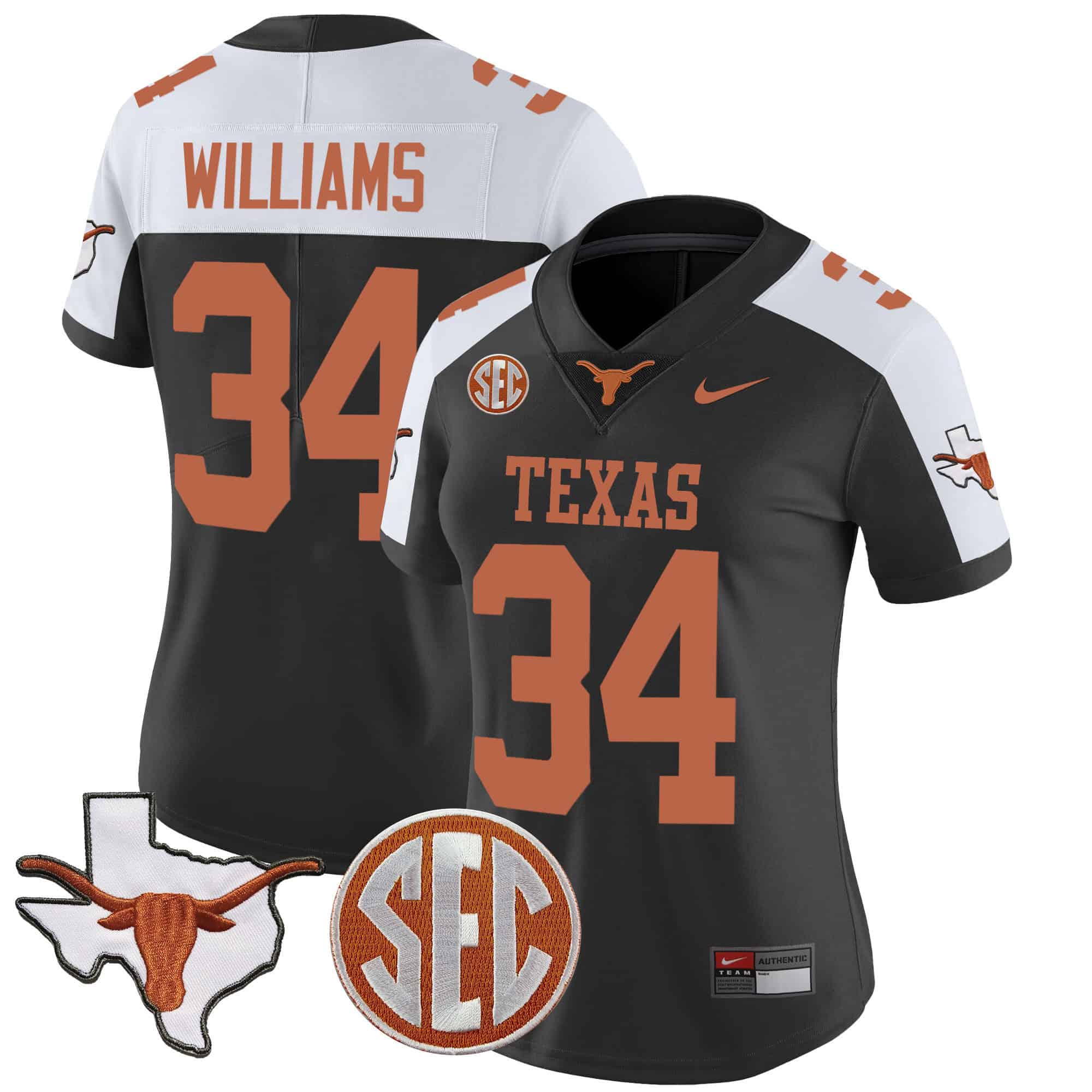 Wo Texas Longhorns State Map &amp SEC Patch Vapor Jersey V2 - All Stitched #4 FGBFLGXV