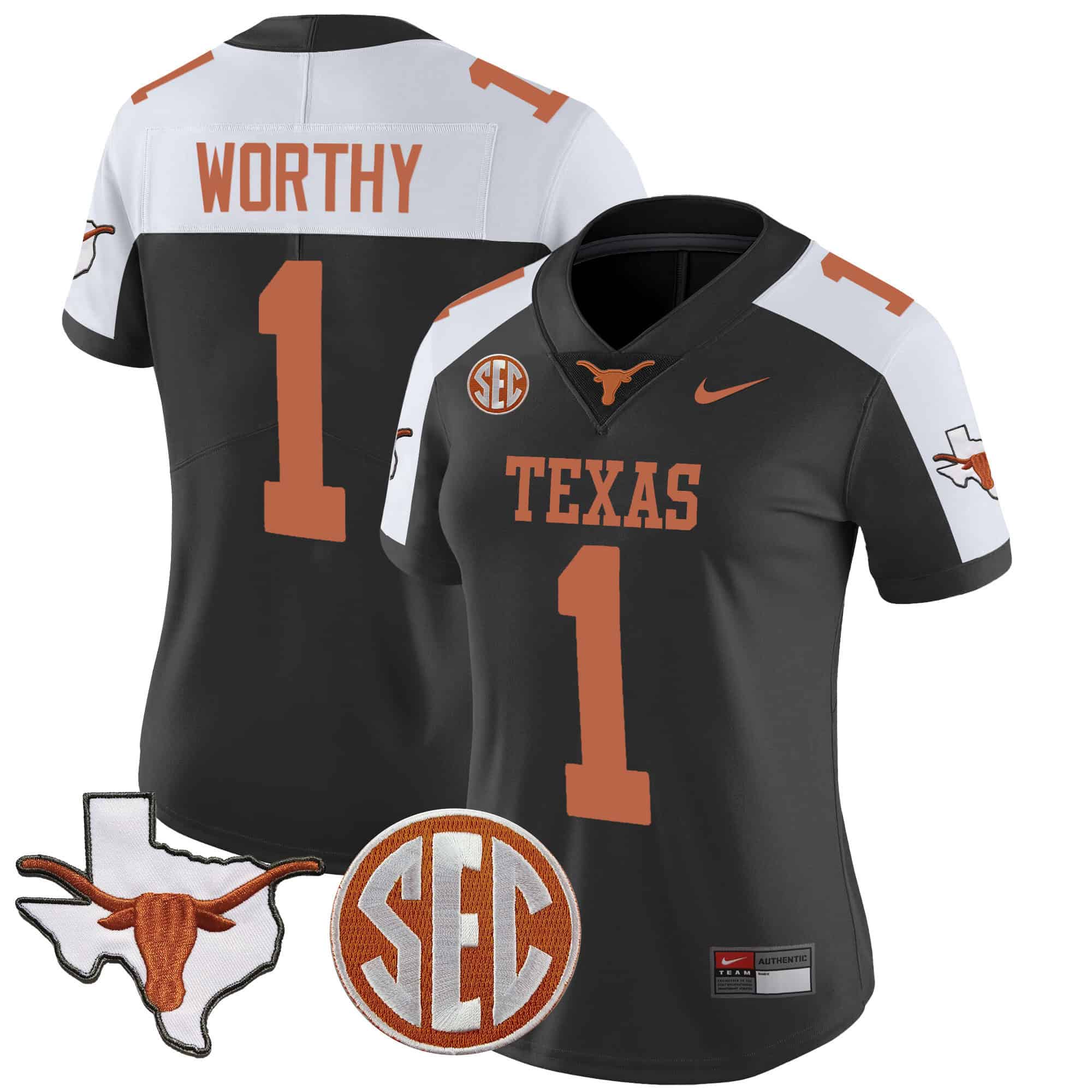 Wo Texas Longhorns State Map &amp SEC Patch Vapor Jersey V2 - All Stitched #5 GUDEZGXV