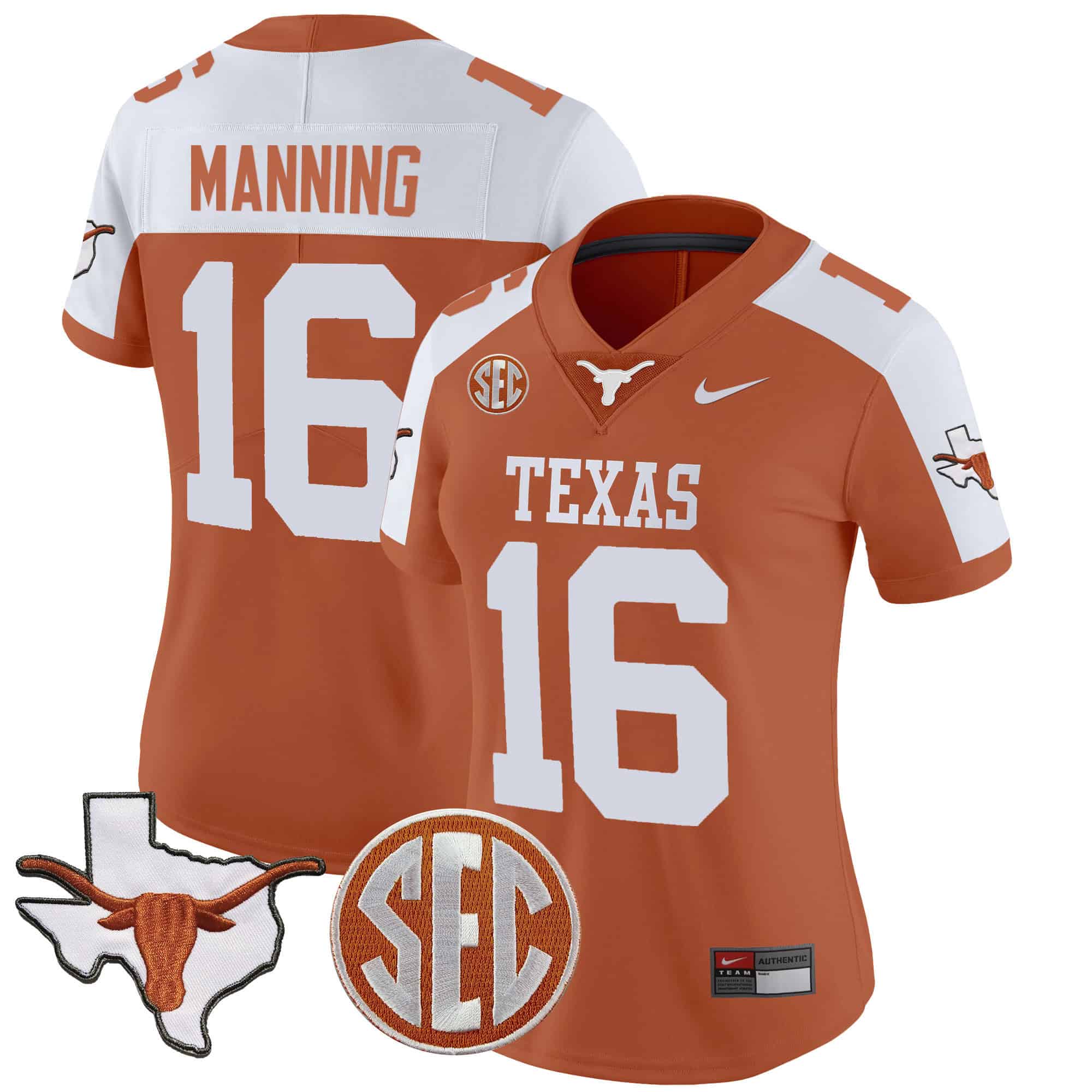 Wo Texas Longhorns State Map &amp SEC Patch Vapor Jersey V2 - All Stitched #7 MDV8HGXV