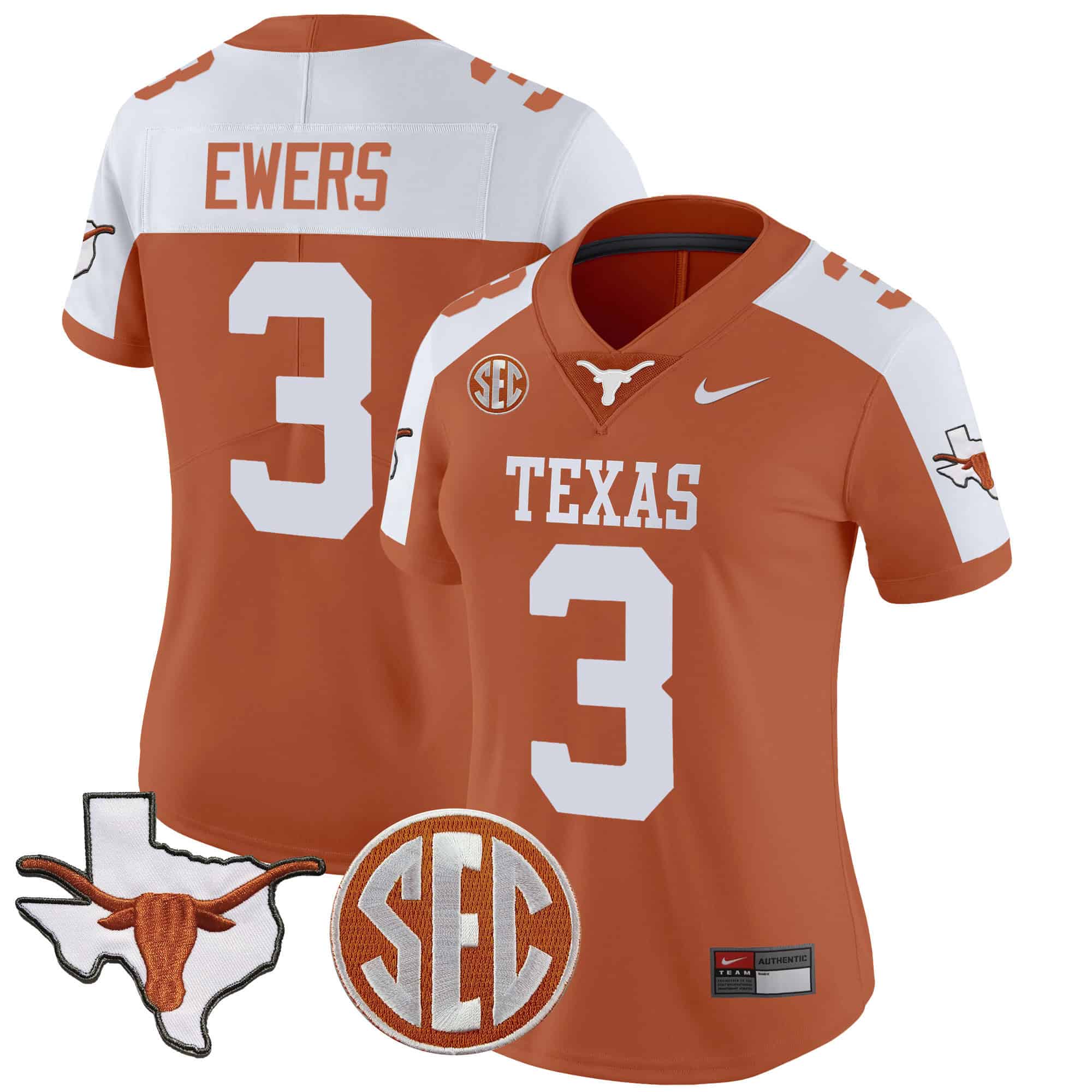 Wo Texas Longhorns State Map &amp SEC Patch Vapor Jersey V2 - All Stitched #8 L3N2JGXV