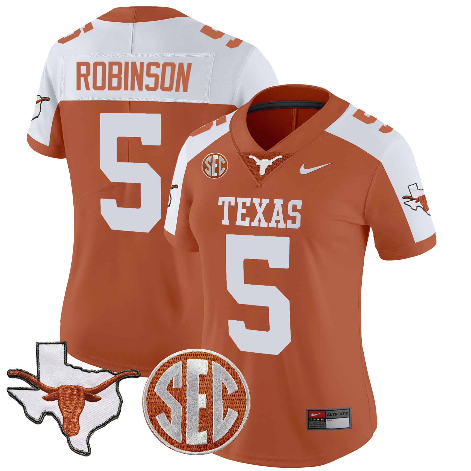 Wo Texas Longhorns State Map &amp SEC Patch Vapor Jersey V2 - All Stitched #9 TBEUKGXV