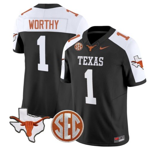 Xavier Worthy Jersey Texas Longhorns State Map and Sec Patch Vapor College Football Black Alternate 9ORIZGXV