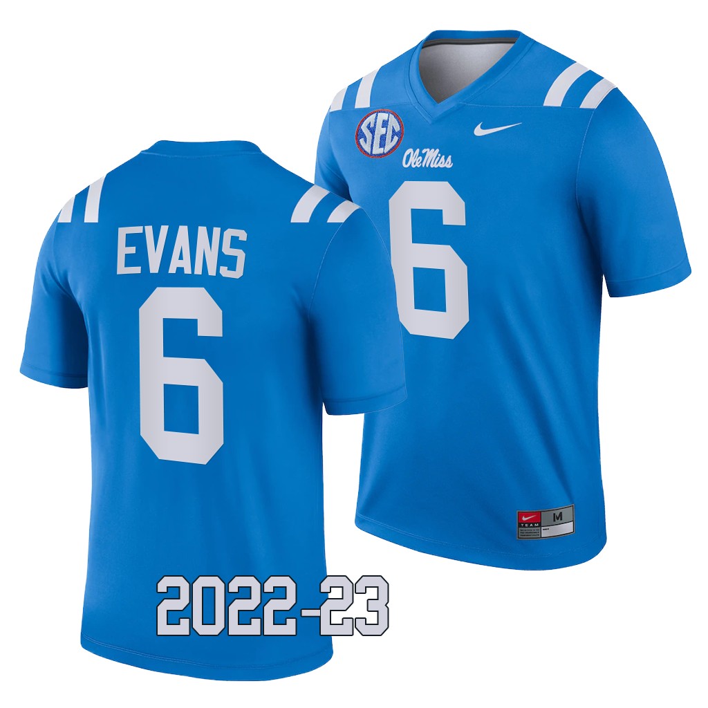 Zach Evans Ole Miss Rebels 2022-23 College Legend Jersey Powder Blue #6 Uniform RXFZKGXV