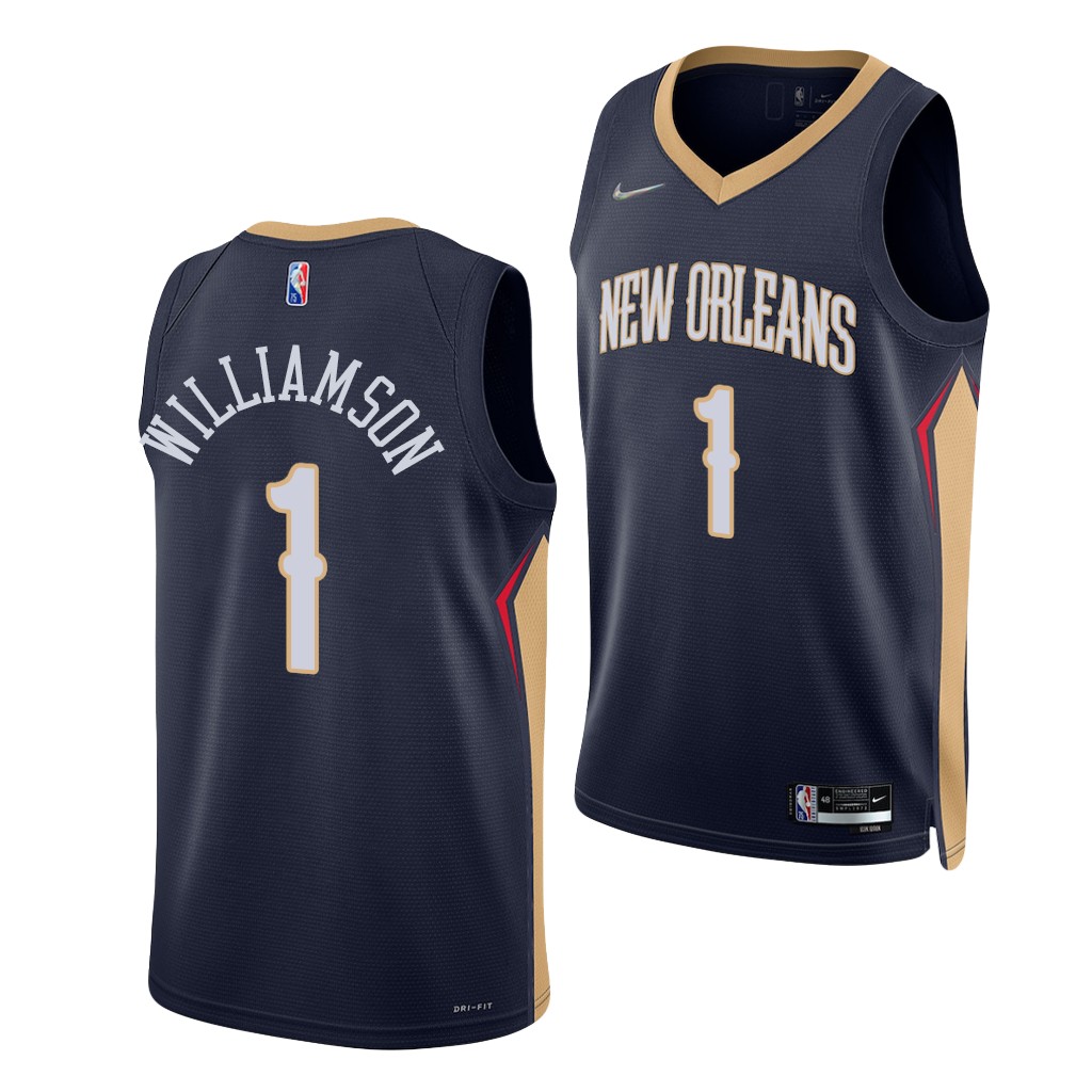 Zion Williamson #1 Pelicans 75th Anniversary Navy Jersey Duke Blue Devils Draft IYMD0GXV