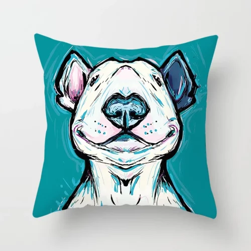 Cartoon Bull Terrier Pillow Peach Skin Style 1