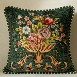 Alternative view of Chenille Jacquard Cushion Cover Flower Pillow Case Red