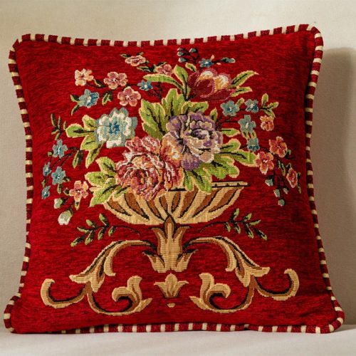 Chenille Jacquard Cushion Cover Flower Pillow Case Red