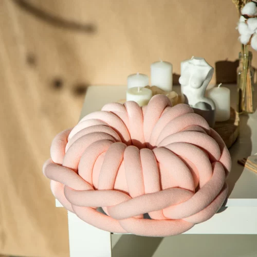 Chunky Yarn Hand Knot Car Seat Cushion Pillow Pink