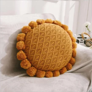 Cute Pompom Tassel Round Cushion Nordic Pillow Orange