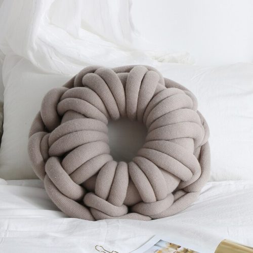 Chunky Yarn Hand Knot Car Seat Cushion Pillow Grey