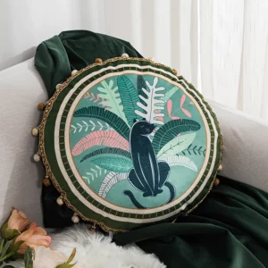 Velvet Cushion Cover 45x45cm Soft Pillow Green Leaves