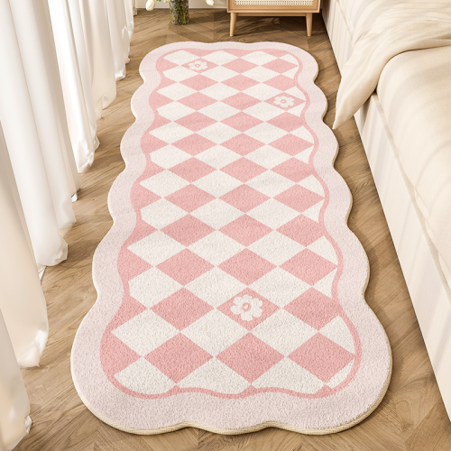 Cute Floral Plaid Bedside Bed Plush Rug
