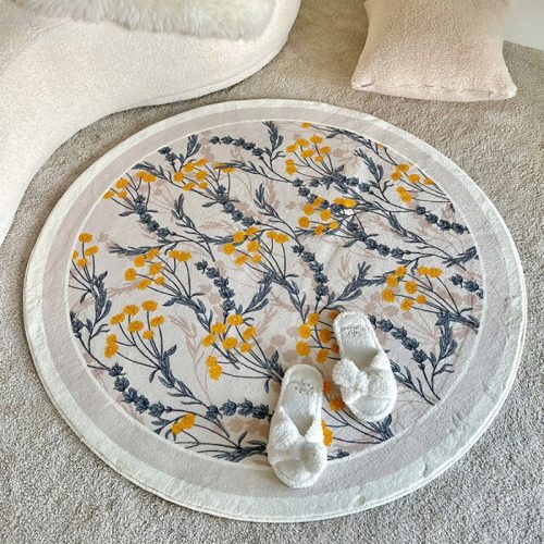 Floral Round Fluffy Rugs For Aesthetic Home Decor