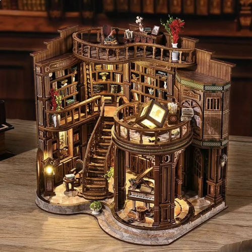 DIY Miniature Bookshop Dollhouse Kit: Dreamy Book Hall Christmas Library