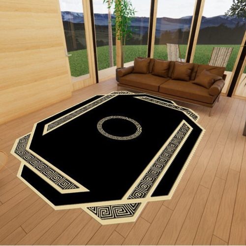 Golden Pattern Black Luxury Rug, Black And Gold Luxury Decor