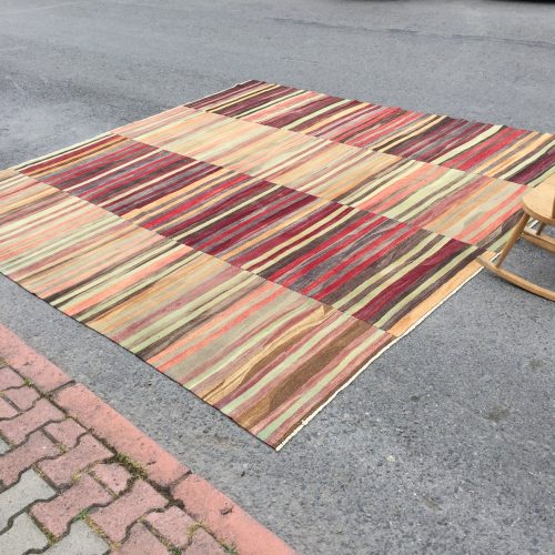 11X11 Boho Patchwork Kilim Rug , Retro Handmade Rug , 10'9" X 11'1" Oversize Turkish Rug R7095F66
